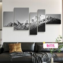 富士山挂画黑白现代简约客厅沙发背景墙面壁画日照金山房间装饰画