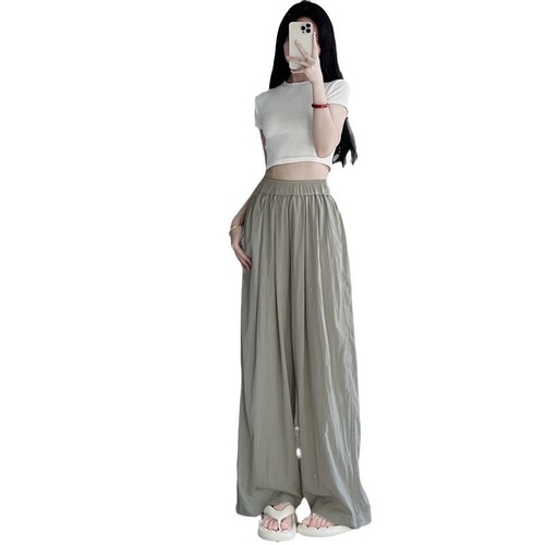 Wide-leg women's 2025 summer high-waisted drape relaxed bohemian-structured mountain pants straight-leg loose pants
