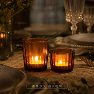竖条纹蜡烛玻璃烛台透明加厚玻璃蜡烛杯香薰蜡台光影杯烛台空杯
