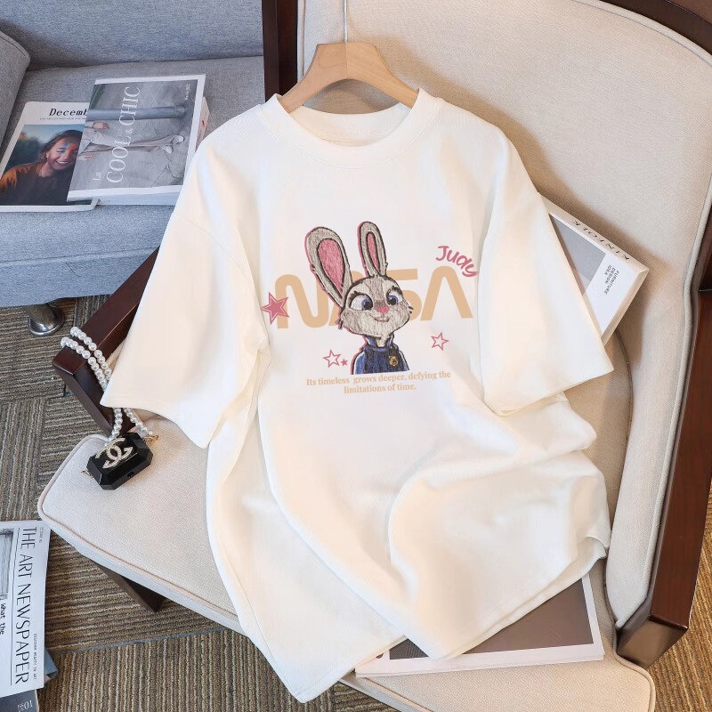 Pure Cotton White Short-Sleeved T-Shirt for Women 2026 Summer New Popular European Style Large Size Top Loose Slimming Look T-Shirt Ins Pure Cotton White Short-Sleeved T-Shirt for Women 2026 Summer New Popular European Style Large Size Top Loose Slimming Look T-Shirt Ins