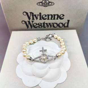 Empress Dowager Vivian High Version Cross Zircon Pearl Saturn Bracelet High-grade Niche Light Luxury Jewelry