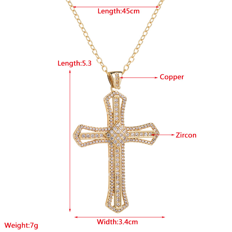 Fashion Copper Gold-Plated Micro Inlaid Zircon Pendant Cross Necklace