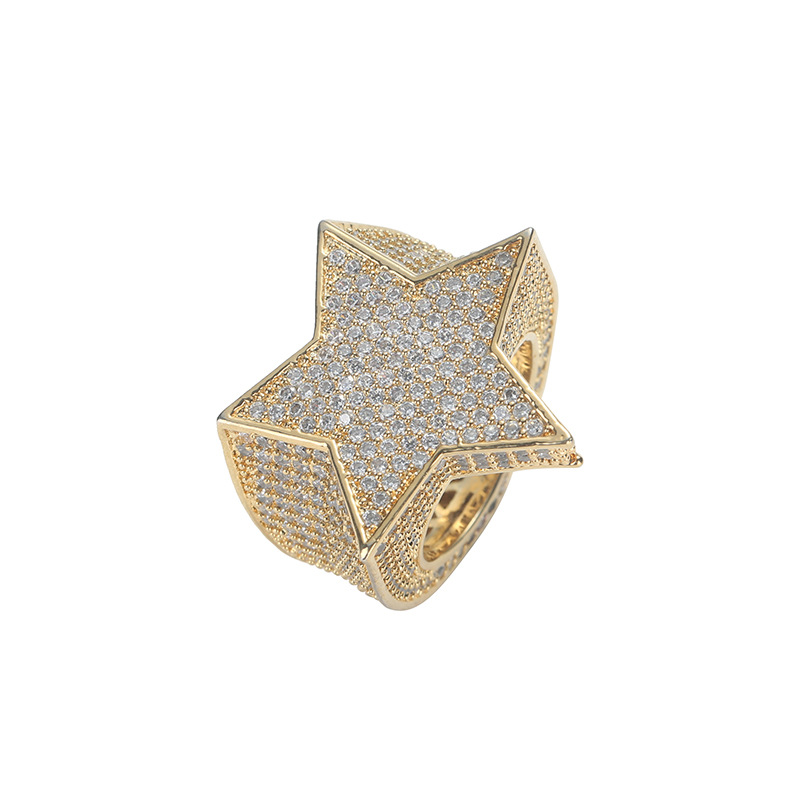 Transfronterizo nuevo anillo de estrella de cinco puntas para hombres anillo de estrella Hip Hop bronce anillo de estrella al por mayor personalizado image 5