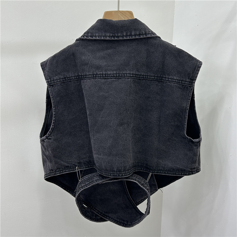 Estación europea de nicho de moda bajo el diseño de la correa cruzada de la sensación de irregularidad de moda extranjera de cintura vaqueros chaleco