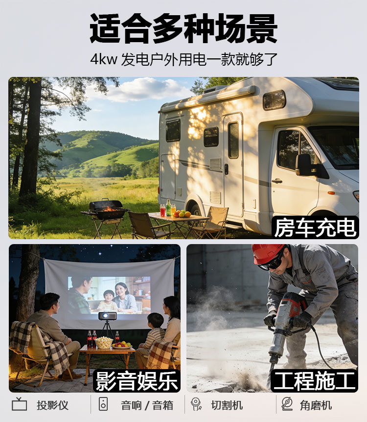 Small gasoline silent inverter generator 4kW 220V for home emergency, travel, camping, can be equipped with wheels and a pull rod