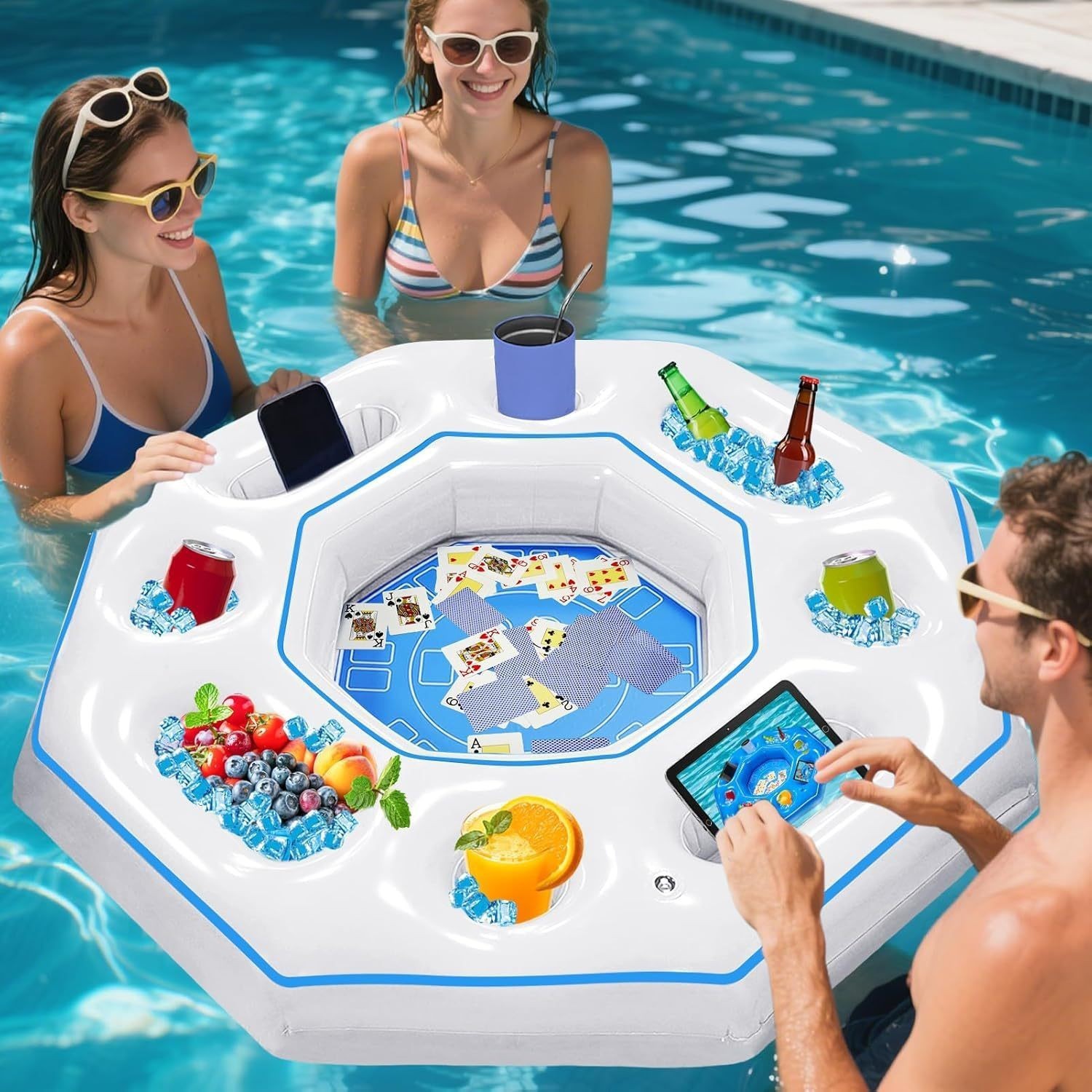 Inflatable Poker Table For Pool Party With Integrated Ice Bar_voghion.com