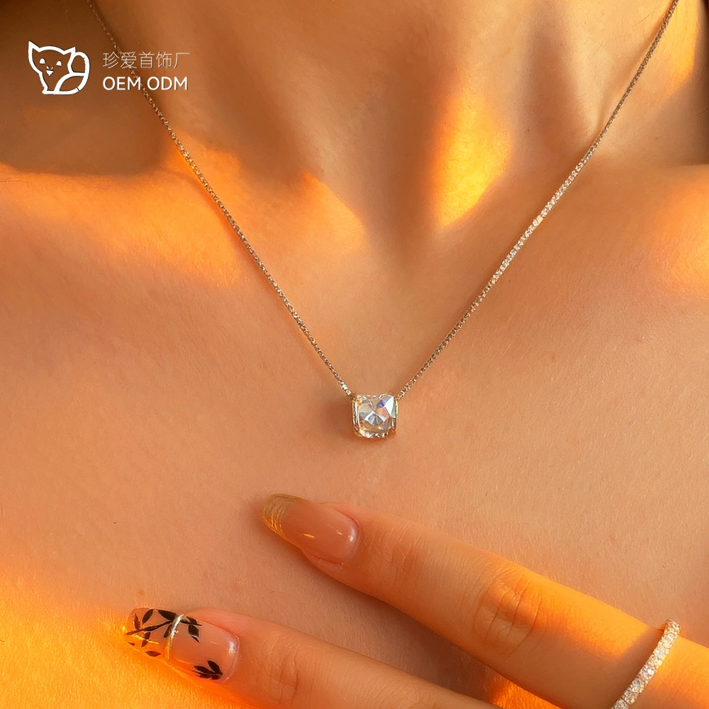 Ожерелье из серебра 925 пробы с муассанитом «Поцелуй ангела» для женщин, цепочка на ключицу, гипоаллергенный кулон, не выцветает, международная сертификация