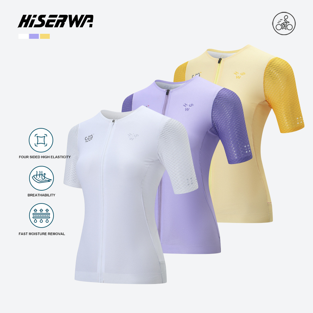 HSW23 사이클링웨어 여성용 탑 반팔 자전거 도로 자전거 반팔 고양이 귀여운 프린트