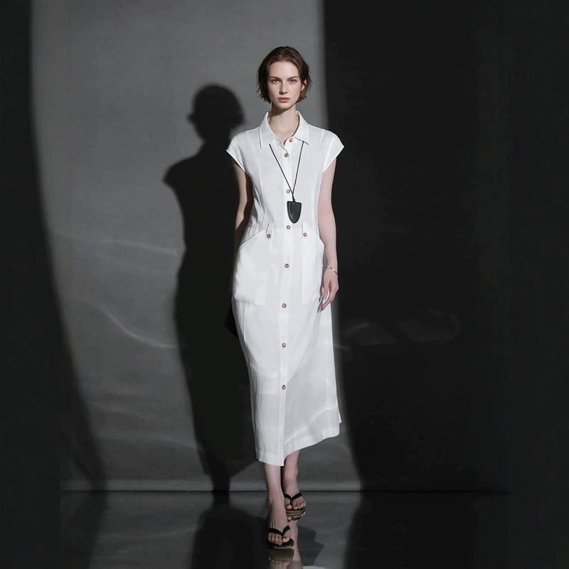 Elegant and Fashionable V-Neck Shirt Dress, Waist-Cinching Shirt Collar Sleeveless Dress, Simple Buttoned Long Dress, 2026 New Elegant and Fashionable V-Neck Shirt Dress, Waist-Cinching Shirt Collar Sleeveless Dress, Simple Buttoned Long Dress, 2026 New