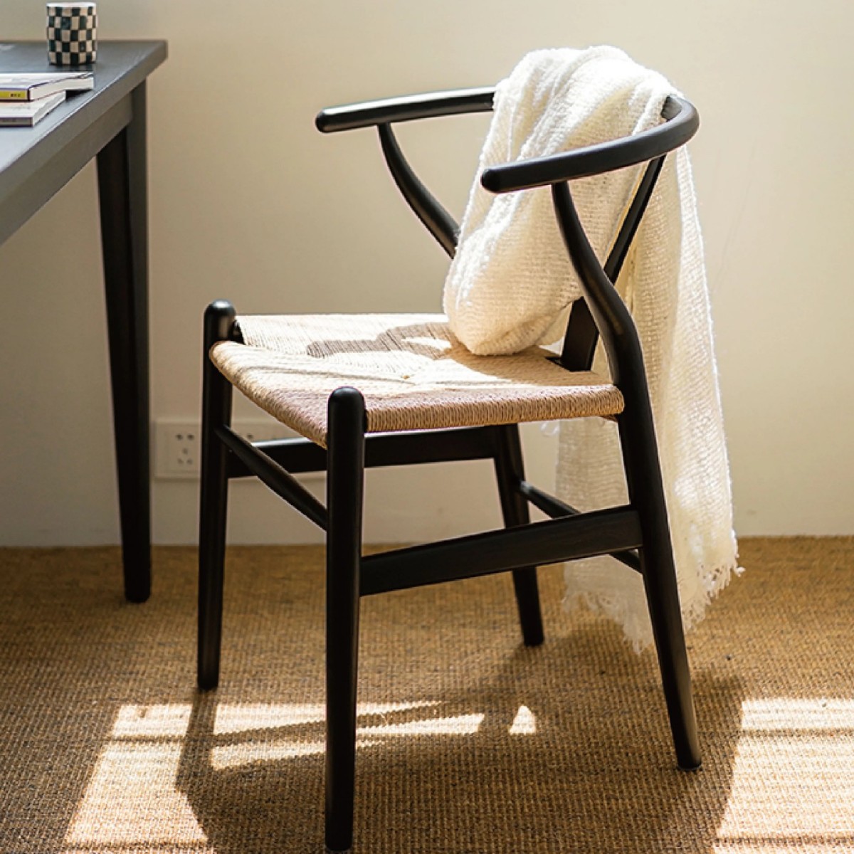 Retro Rattan Chair Solid Wood Chair Backrest Home Scandinavian Designer Chair Taishi Chair New Chinese Style Chair Y Chair Dining Table Chair