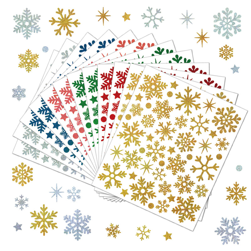 クリスマススノーフレークステッカーゴールドサンドグリッターホリデーパーティー装飾ギフトグリーティングカードハンドバッグdiy冬スノーフレークステッカー|undefined