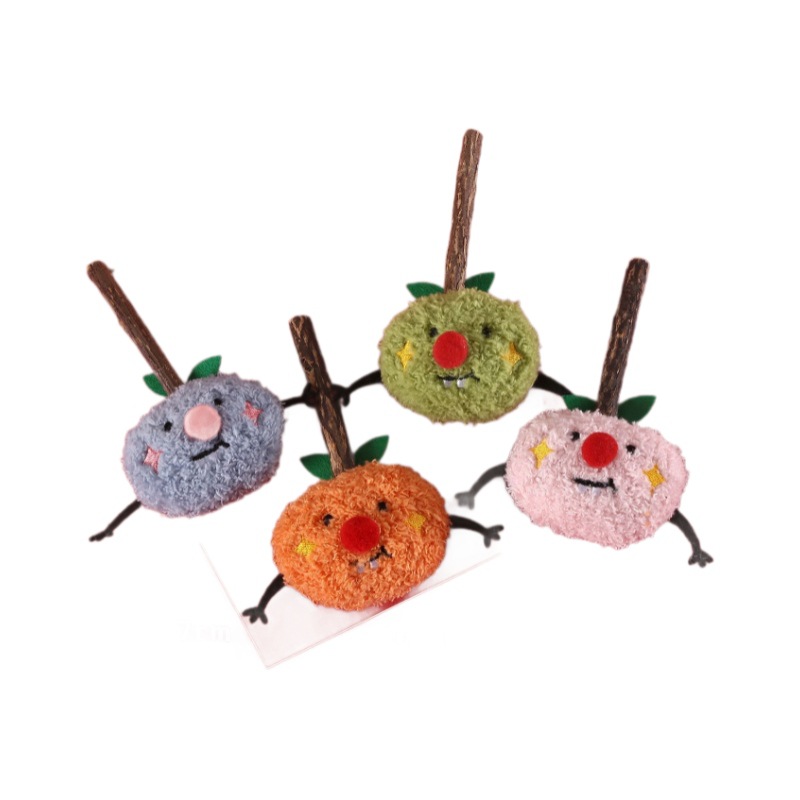 Año Nuevo gato mascota peluche palillos de dientes de madera Tianqian limpieza de dientes aliento fresco naranja fruta naranja juguete