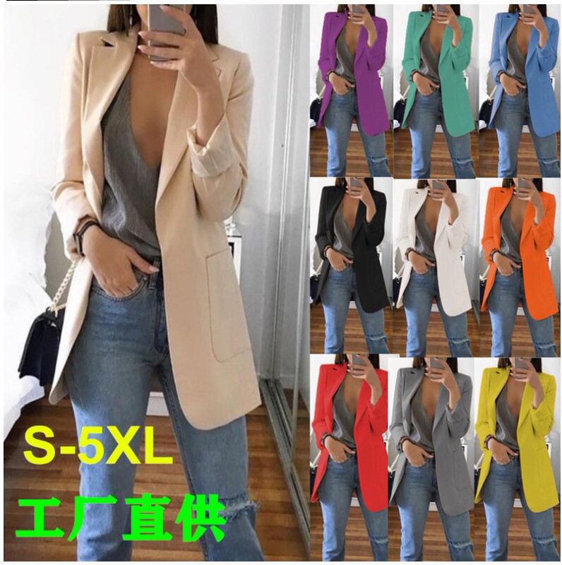 Wish Amazon 2021 Suit Collar Slim Fit Cardigan Blazer for Women Spring and Autumn Patchwork Design European and American Style