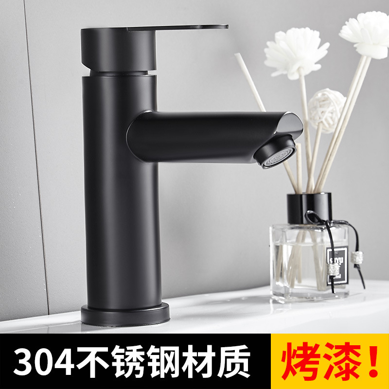 Black basin faucet hot and cold counter basin wash basin wash basin cosmetic room heightened stainless steel single Cold Faucet