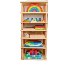 彩虹積木收納架大號實木收納多層落地整理架兒童玩具簡易置物架
