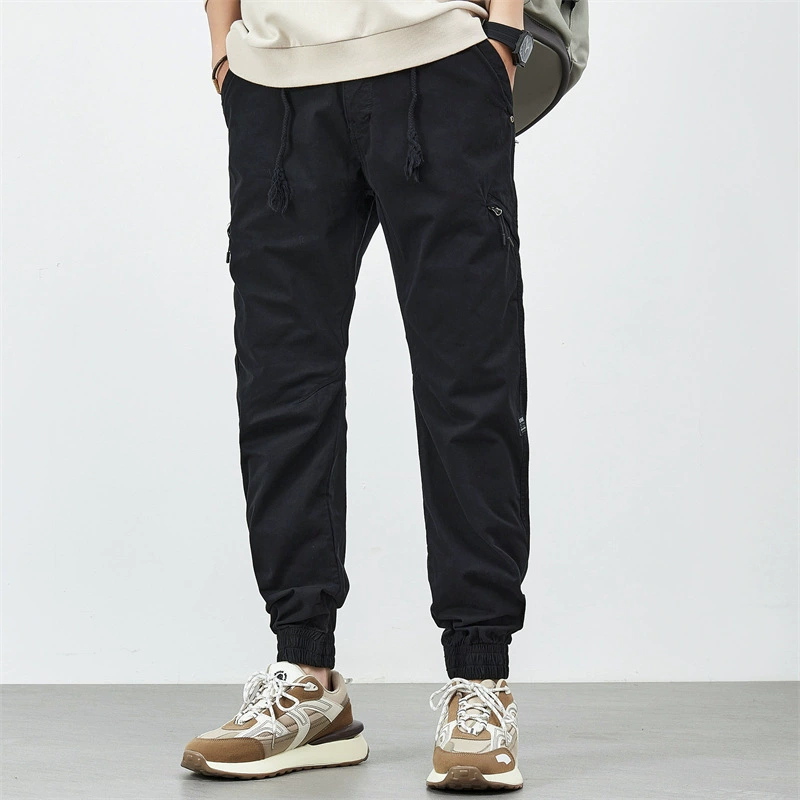 Men's spring cotton universal elastic wear-resistant trousers for leisure, American style, autumn, oversize, loose fit