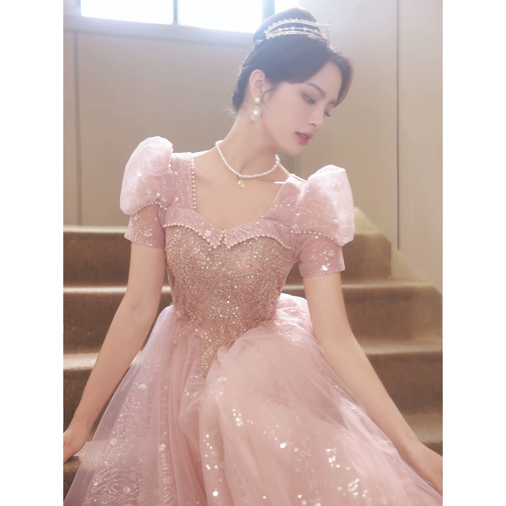 Розовое вечернее платье для женщин, новинка 2023 года, банкетная, элегантная, роскошная, нишевая, стильная, французская фея, тестовая юбка для взрослых
