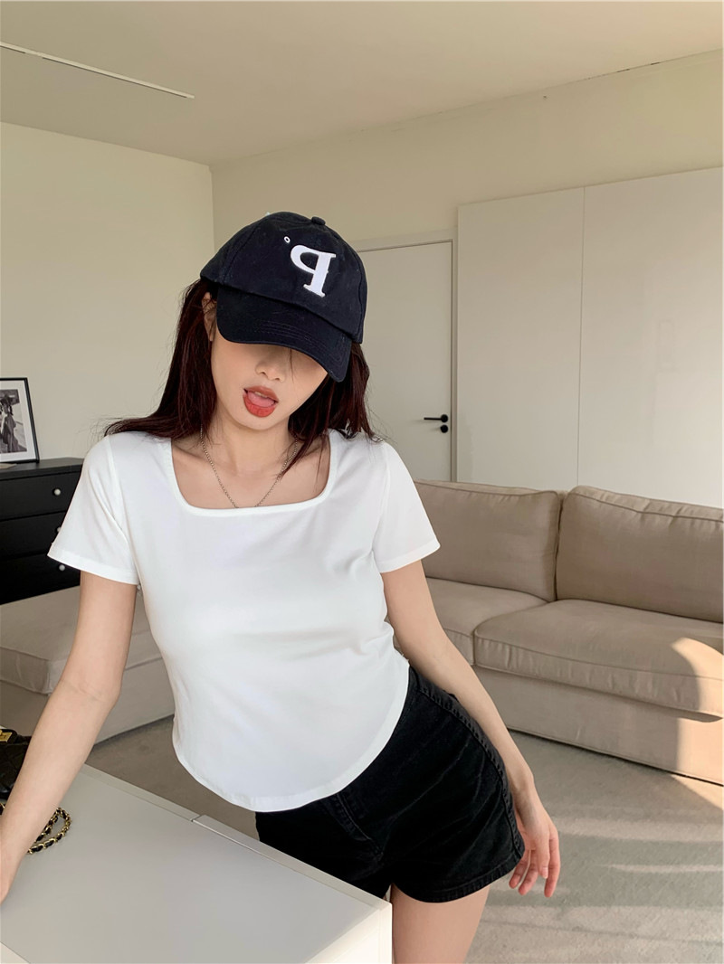 175g Weight Short Sleeve Sleeve Length Polyester Fabric Type Short Top Length T-shirt Tops Type Casual, Daily Occasion Square Neck Neckline Slim Fit Type Solid Color Pattern Summer, Spring, Autumn Season Women's Gender Casual, Simple Style Style Wholesale Women's Casual Simple Style Solid Color Short Sleeve T-Shirts 18