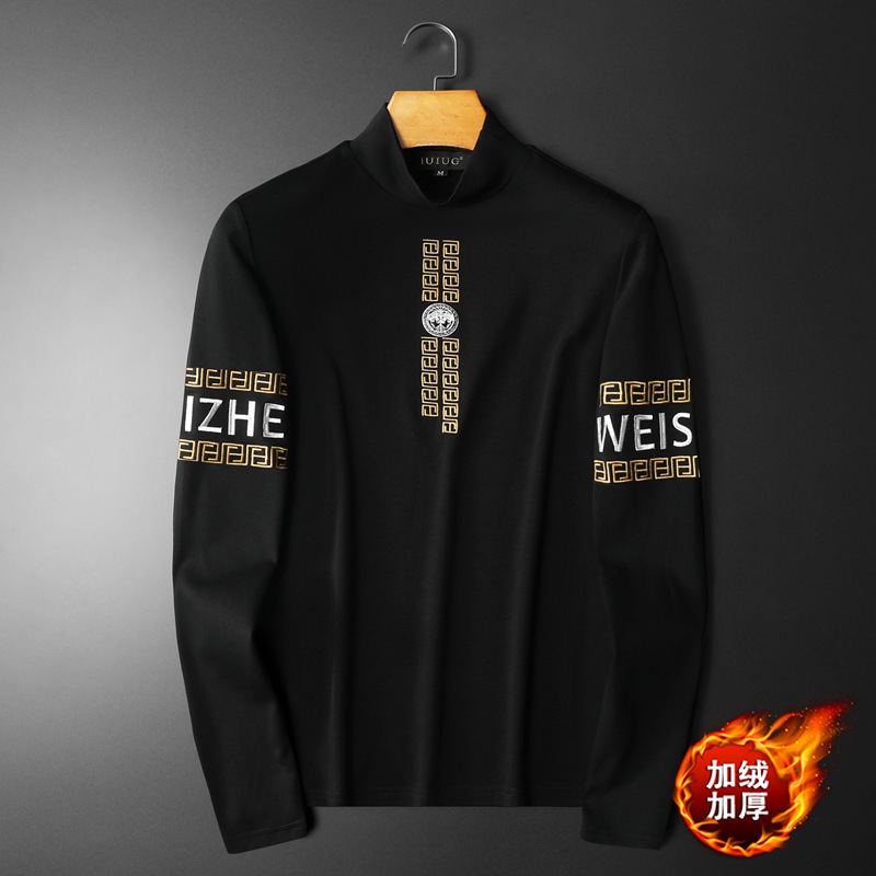 Autumn and Winter Luxury High-Quality Half-High Collar Double-Sided Fleece Base Shirt for Men, Direct Factory Sale, in Stock, Thickened and Warm