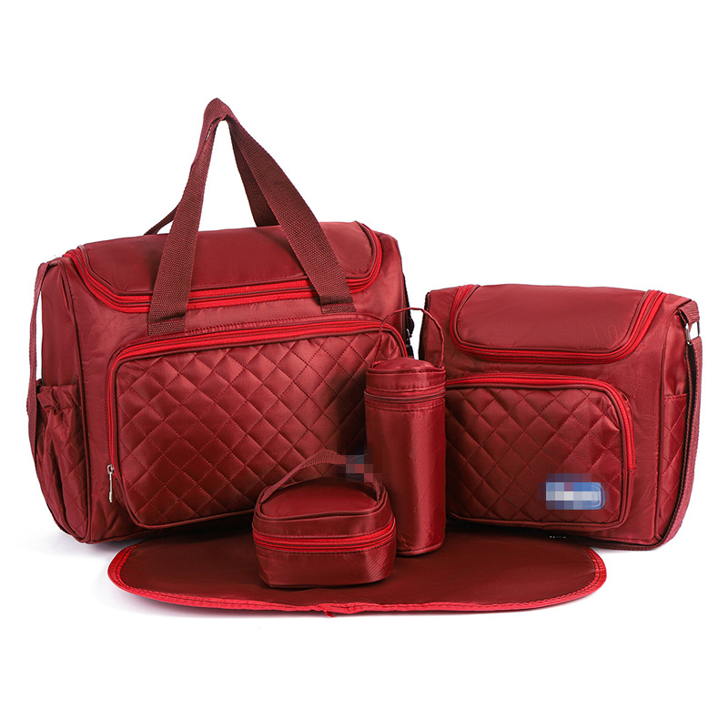 Conjunto de Cinco Piezas de Bolsa Maternal Acolchada con Diseño de Cuadros, Bolsa Maternal Multifuncional de Gran Capacidad para Guardar Pañales, de Hombro o Cruzada