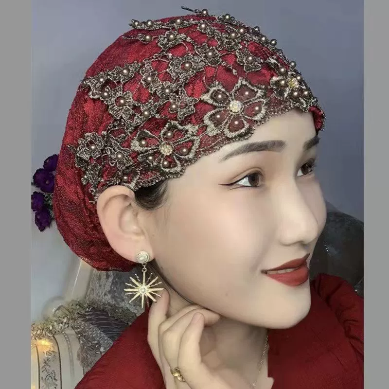 Весенне-летняя новая квадратная танцевальная шляпа, женский тюрбан, повседневная кружевная шляпа с бисером, шляпа для мамы, пуловер с покрытием для волос