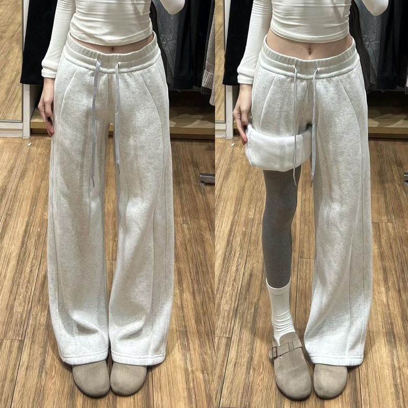 Fleece-Lined American-Style Women's Loose Straight-Leg Casual Sweatpants 2026 New Autumn and Winter High-Waisted Slimming Wide-Leg Pants