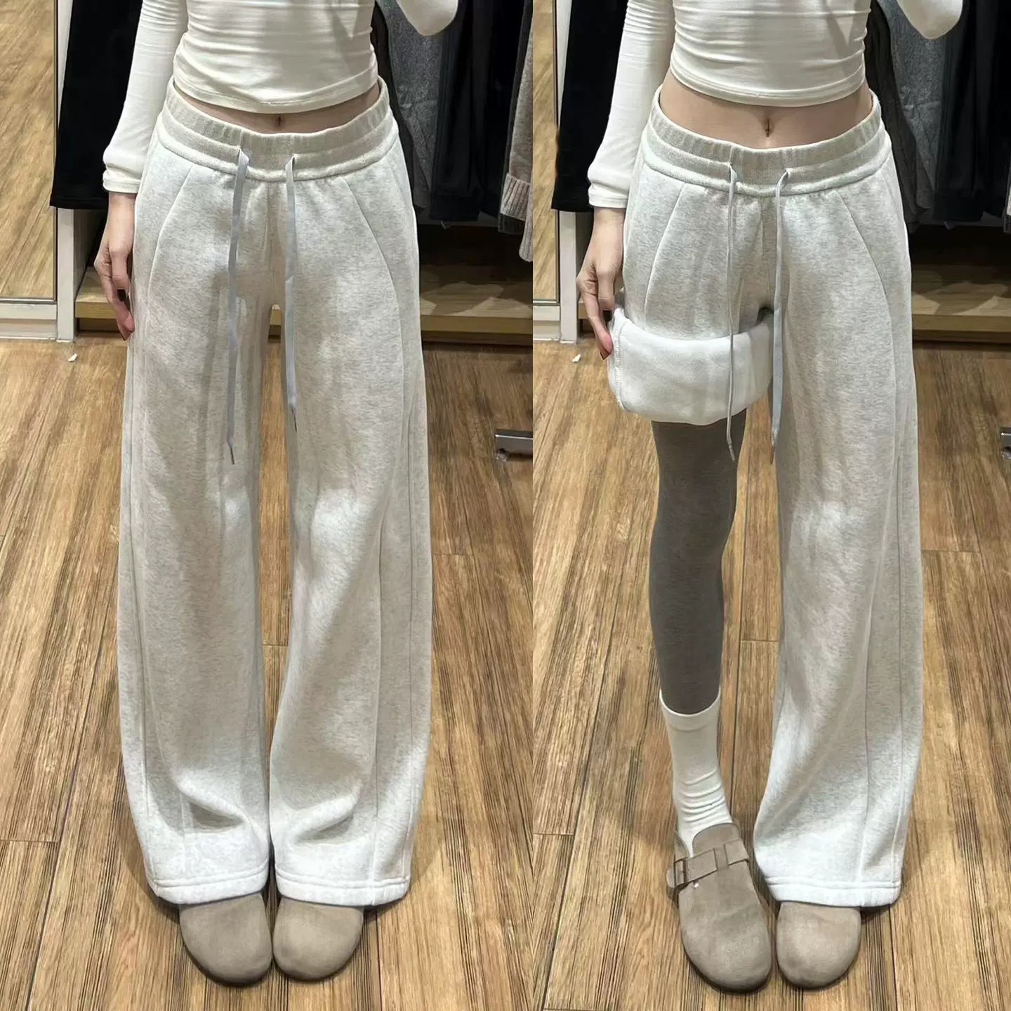 加绒美式运动裤女宽松直筒休闲lulu同款卫裤2025新秋冬季阔腿裤子