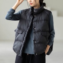 羽绒马甲女短款外穿时尚袋盖小个子背心立领无袖轻薄外套2022韩版