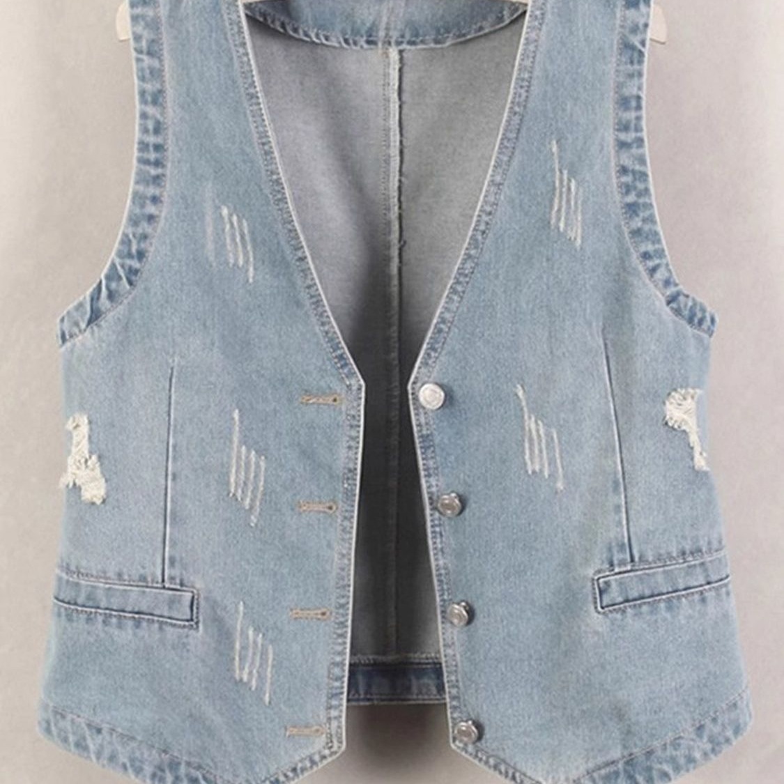 2025 Spring/Summer New Women's Denim Vest Short Versatile Retro Ins Style Distressed Fashion Jacket