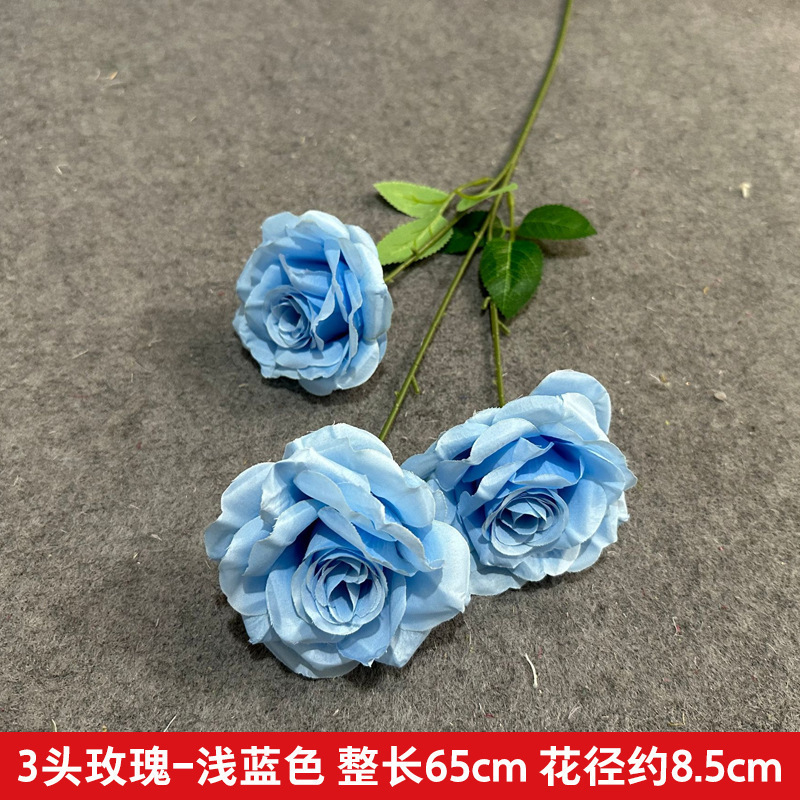 蓝色仿真花高级感逼真假花仿真玫瑰花婚庆婚礼装饰插花花束热销批|undefined