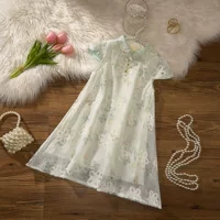 Детское платье Cheongsam с вышивкой в китайском стиле для девочек, детское платье Cheongsam в древнем стиле, улучшенное платье Cheongsam, фестивальный костюм в стиле ретро.