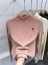 欧货半高领爱心正版双面德绒加厚卫衣女2024秋冬新款打底衫宽松潮