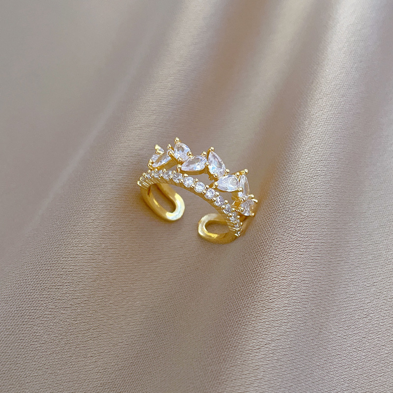 Anillo de boda de oro real con circonio en forma de gota de agua, ajustable, estilo japonés