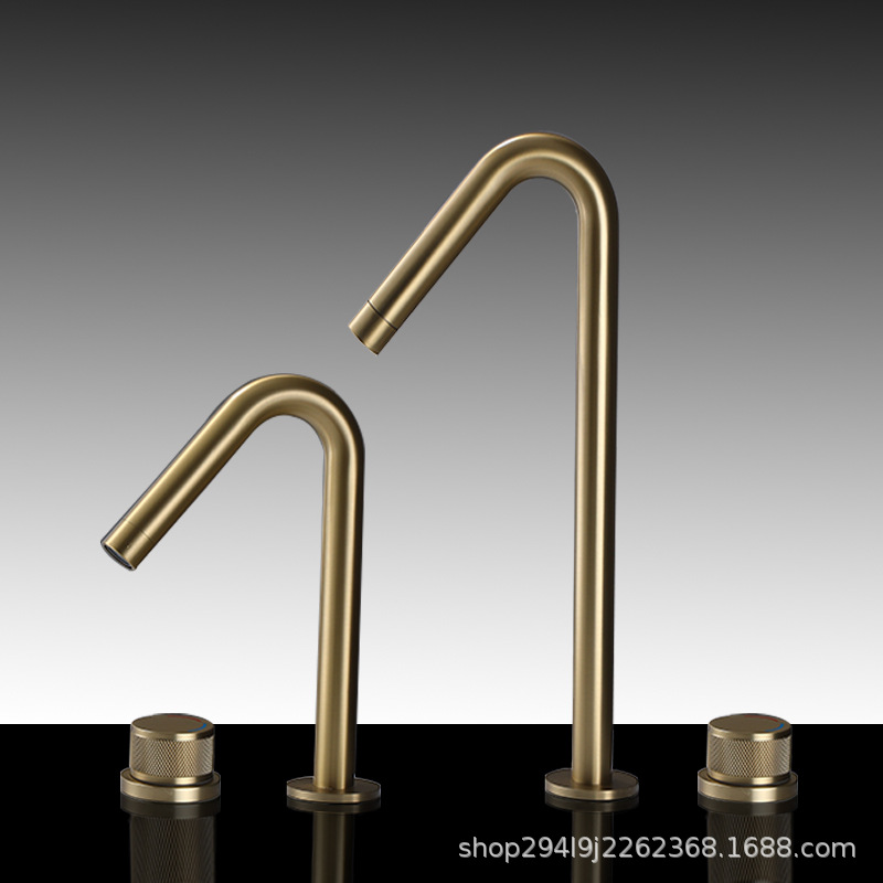 Factory Direct Sales Copper Bathroom Sink Mixer Faucet Modern Minimalist Cross-Border