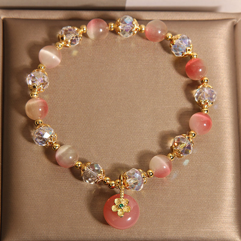 Nueva pulsera de ópalo rosa degradado de estilo chino para mujer, lujo ligero, nicho, sentido de alta gama, fuente de sal, colgante de seguridad de ágata, pulsera