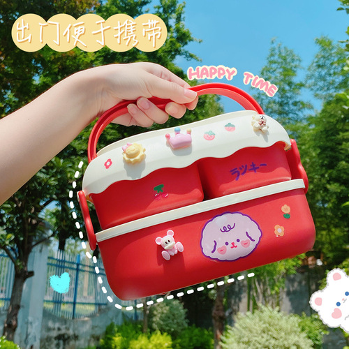 Cute antibacterial lunch box for office workers and girls, high-looking lunch box, microwave oven special heating large capacity with partition