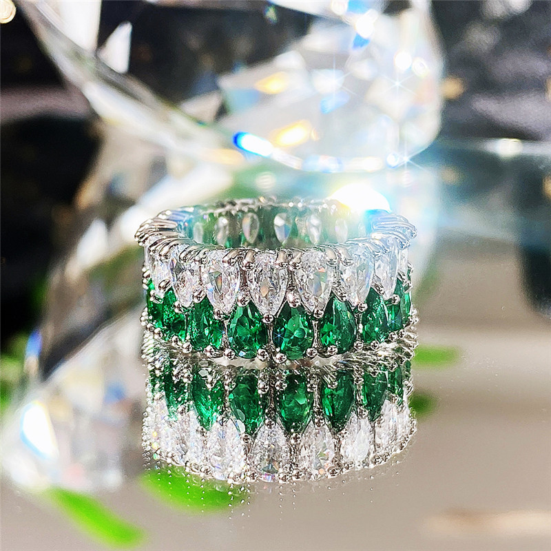 Luxurious Double Row Zircon Ring With Full Diamond Detail For Women_voghion.com