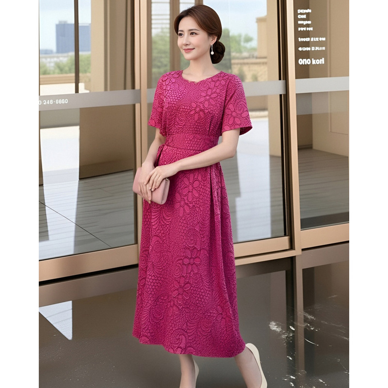 Rose Red Dress for Women, Summer Short-Sleeved New High-End Dress, Mother's Wedding Dress, Elegant Dress, Plus Size Women's Clothing Rose Red Dress for Women, Summer Short-Sleeved New High-End Dress, Mother's Wedding Dress, Elegant Dress, Plus Size Women's Clothing
