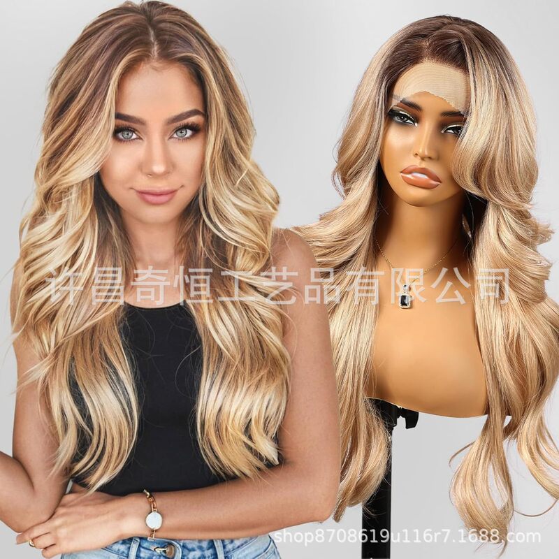 European and American Style Wig 13X4 Large Lace Wave Long Curly Hair Women's Fashion Fluffy Synthetic Fiber Full Head Wig Wigs European and American Style Wig 13X4 Large Lace Wave Long Curly Hair Women's Fashion Fluffy Synthetic Fiber Full Head Wig Wigs