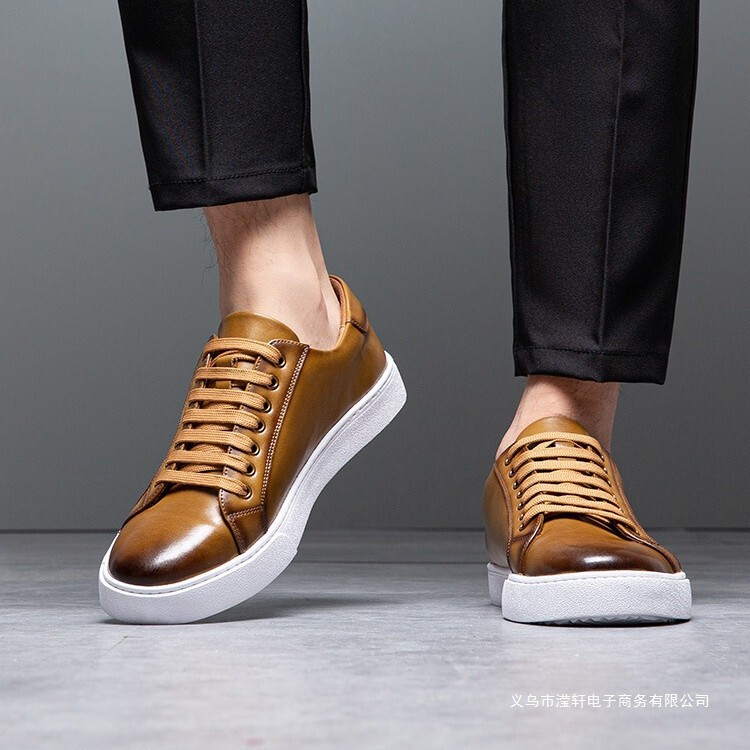 White Background Black Surface Extra Large Size Men's Shoes Genuine Leather Sneakers 46 Casual Shoes 47 Matchinging Suit White Shoes Men 48 Trendy Brand