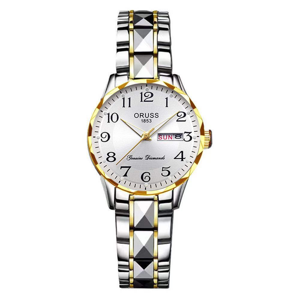 Dropshipping Popular Digital Watch for Middle-Aged and Elderly Women, Simple Ladies Watch with Steel Band, Calendar, Waterproof Quartz Watch