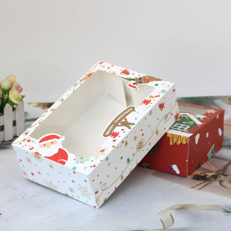 Pvc窓開けクリスマスキャンディークッキー箱クリエイティブ白紙ケーキパン松餅クリスマスプレゼント包装箱|undefined