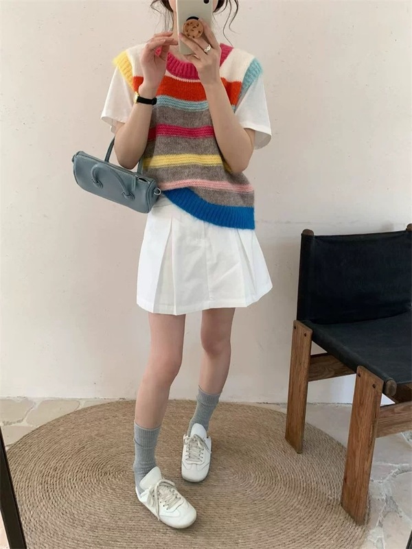 韩系针织马甲女春季新款彩色多巴胺拼色小众百搭叠穿软糯毛衣背心|undefined