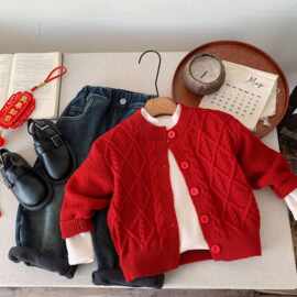 【1003】儿童红色毛衣冬款男女童开衫小童新年衣服宝宝喜庆圣诞童