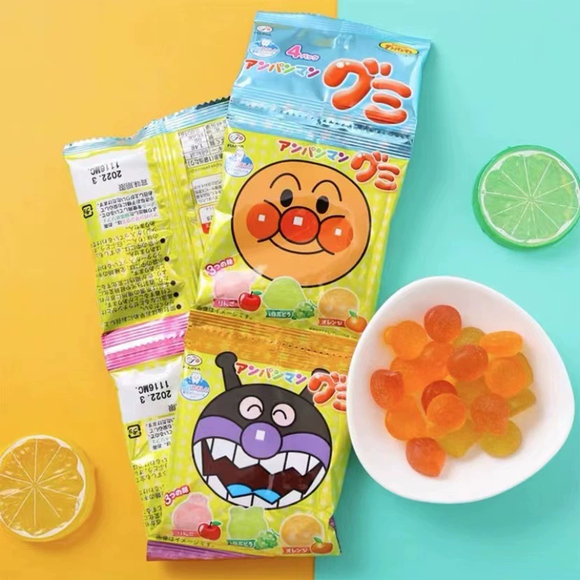 Японский импорт Fujiya Anpanman Соки Три фрукта вкус мармеладки Четыре упаковки QQ мармеладки 21 г