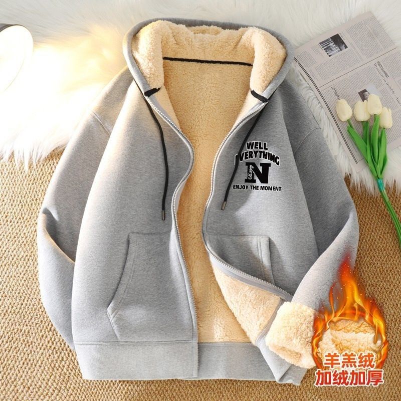 Zipper Jacket Men's fleece-lined Thickened Cashmere Hooded Sweater Men's Winter Warm Casual Men's Cardigan 12