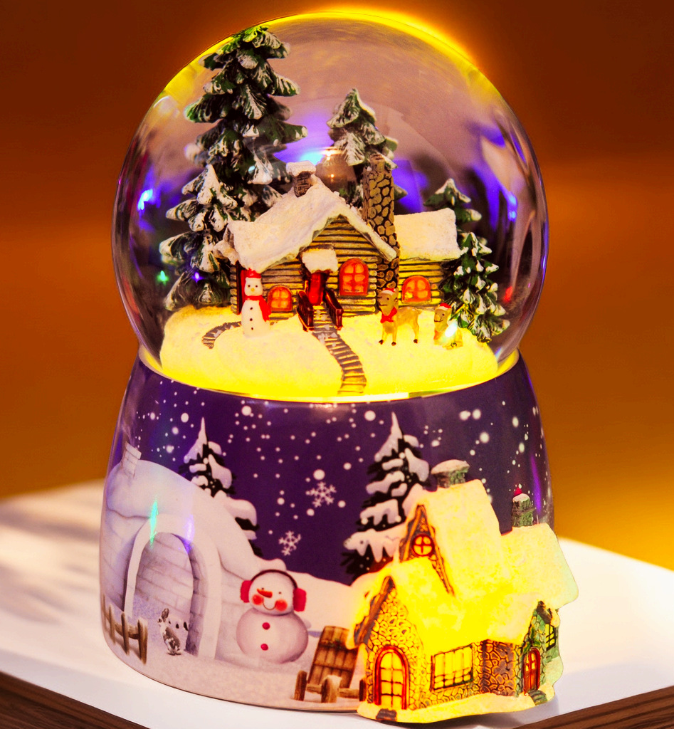 Caja de música navideña con forma de casa de nieve, bola de nieve luminosa recargable eléctrica, caja de música con bluetooth, regalo de Navidad