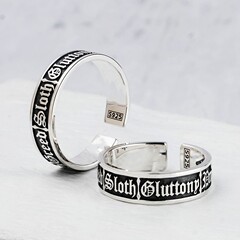 千葉復古七宗罪男戒泰銀嘻哈銀戒指環潮男霸氣復古單身情侶尾戒指