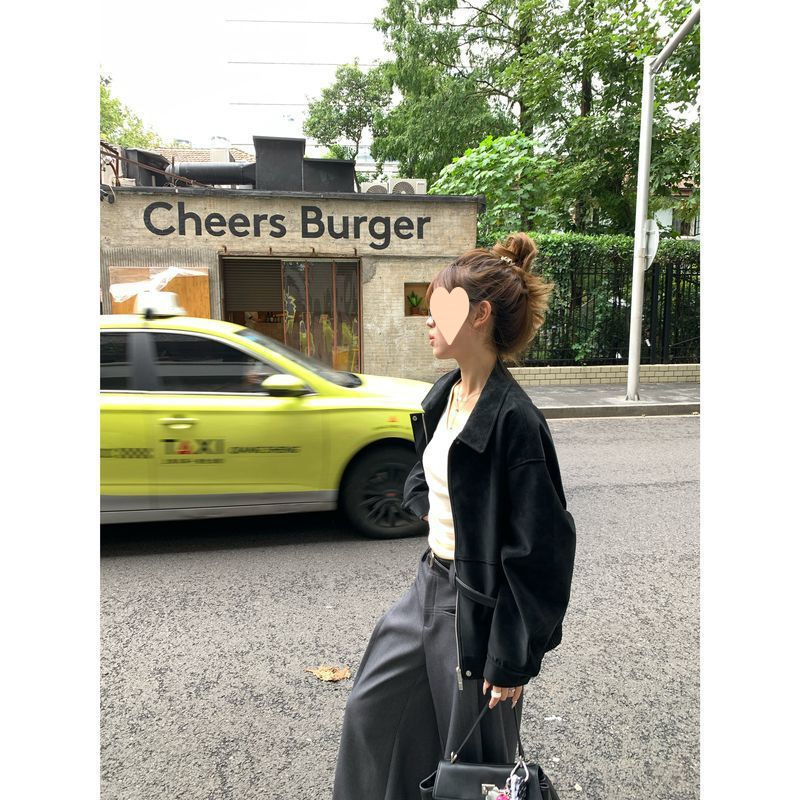 美式复古麂皮夹克女装2025年春季爆款宽松翻领休闲百搭显瘦外套潮|undefined