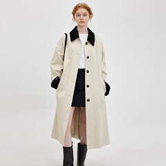 风衣女中长款新款2024秋季复古撞色宽松显瘦设计感过膝外套大衣女